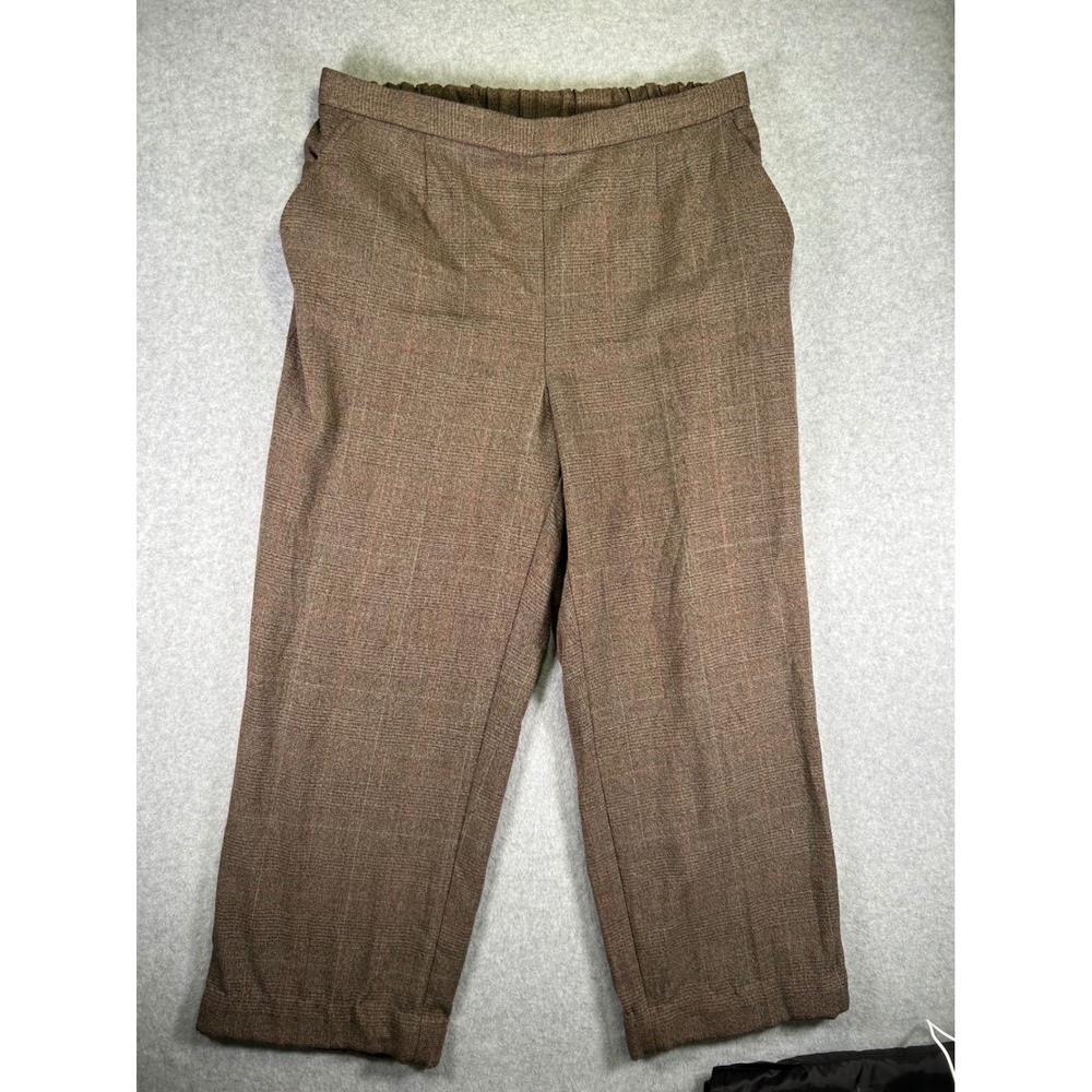 Dressbarn Woman Brown Plaid Dress Pants Size 16WS Elastic Waist Straight Leg